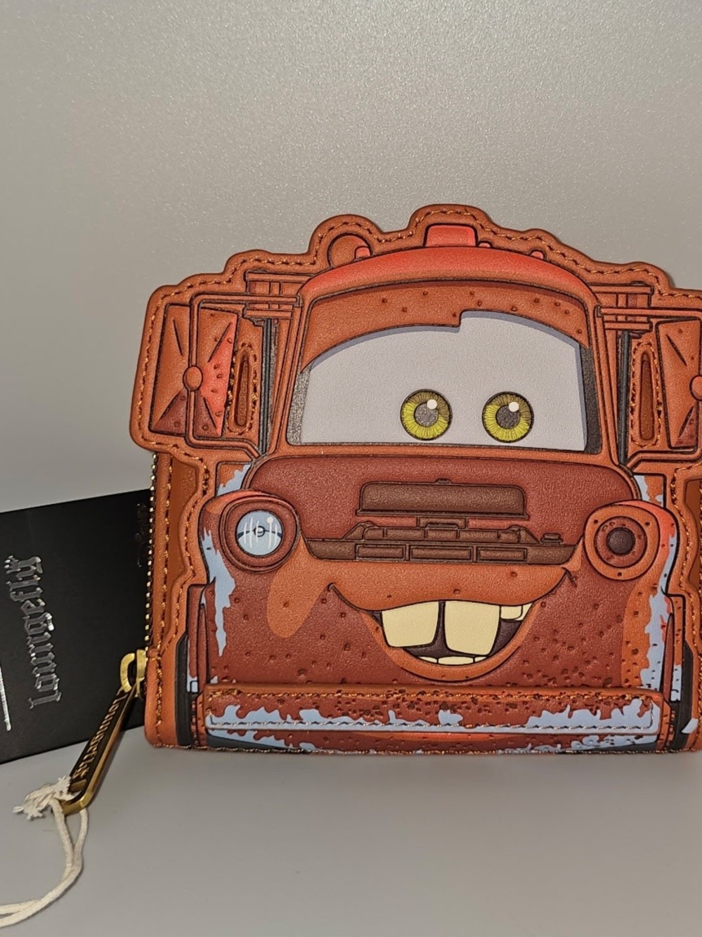 Loungefly Pixar Mater Brown and Yellow Chevron Wallet With Light Up Headlight